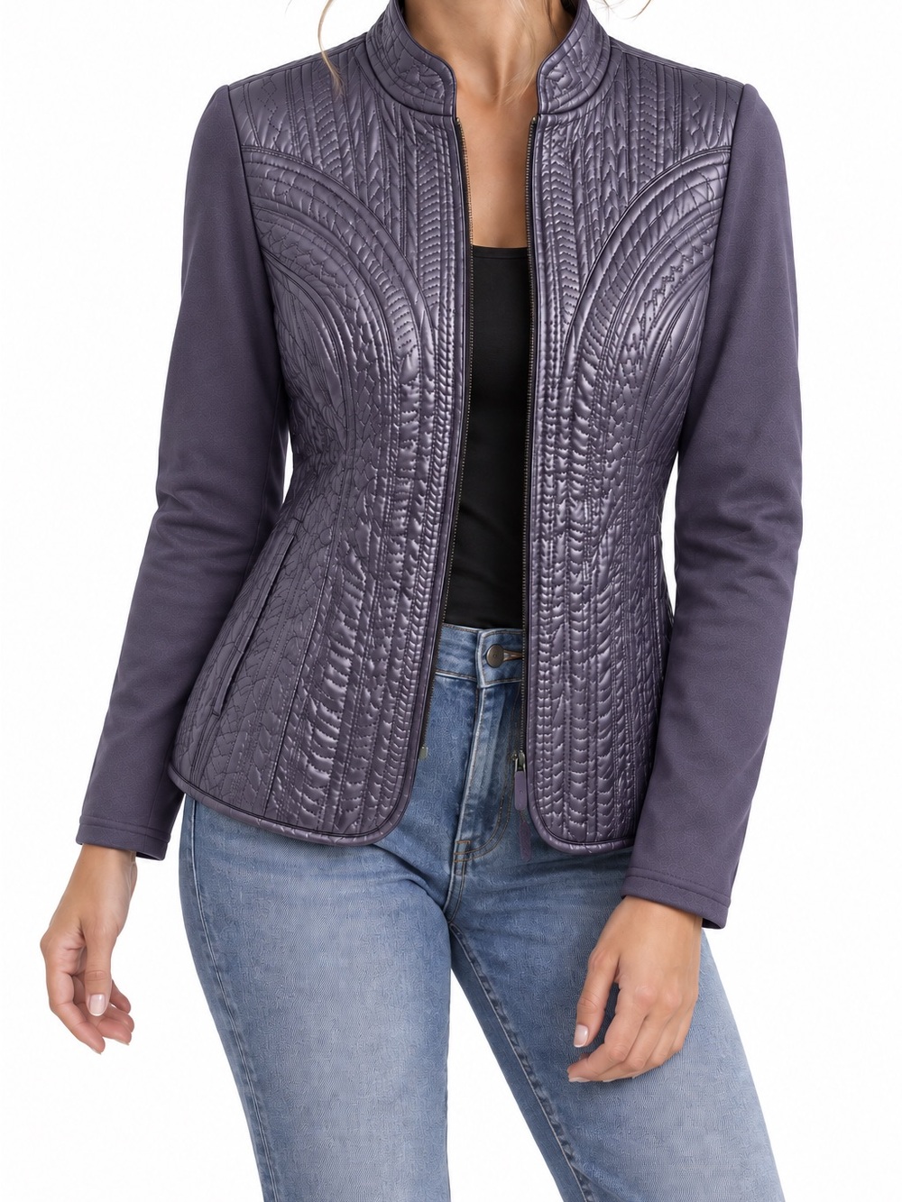 Peter Nygard Vintage Leather and Knit Shiny Purple/Blue Jacket